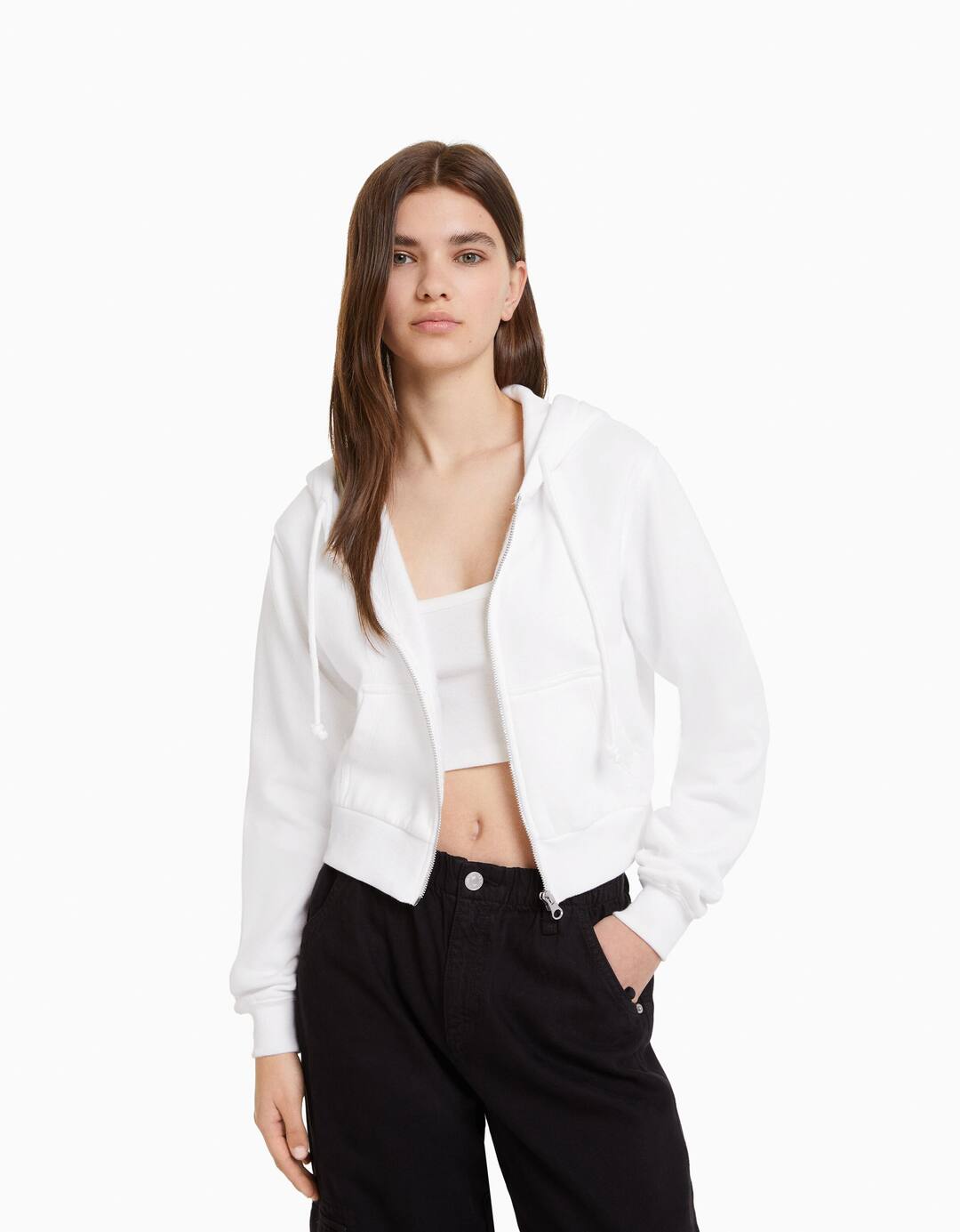 Cropped zip-up hoodie