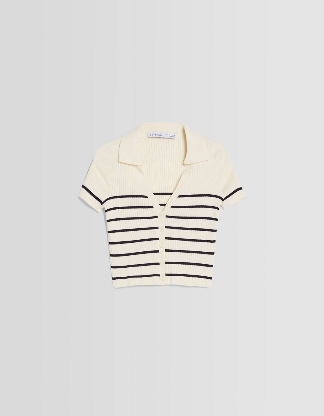 Short sleeve polo collar cardigan
