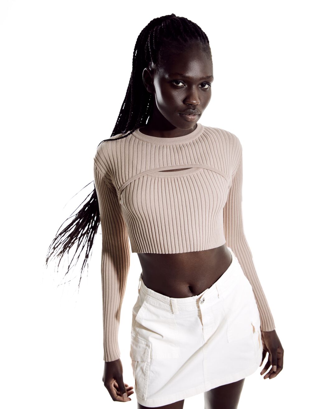 Cropped arm warmer sweater