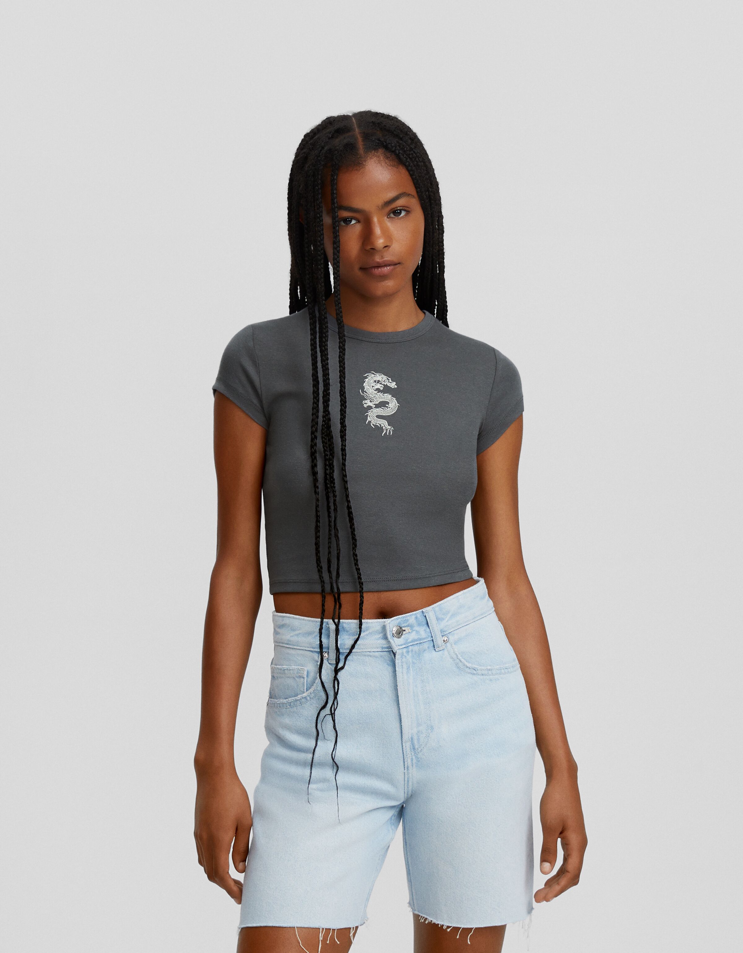 T shirt manches courtes imprim Femme Bershka