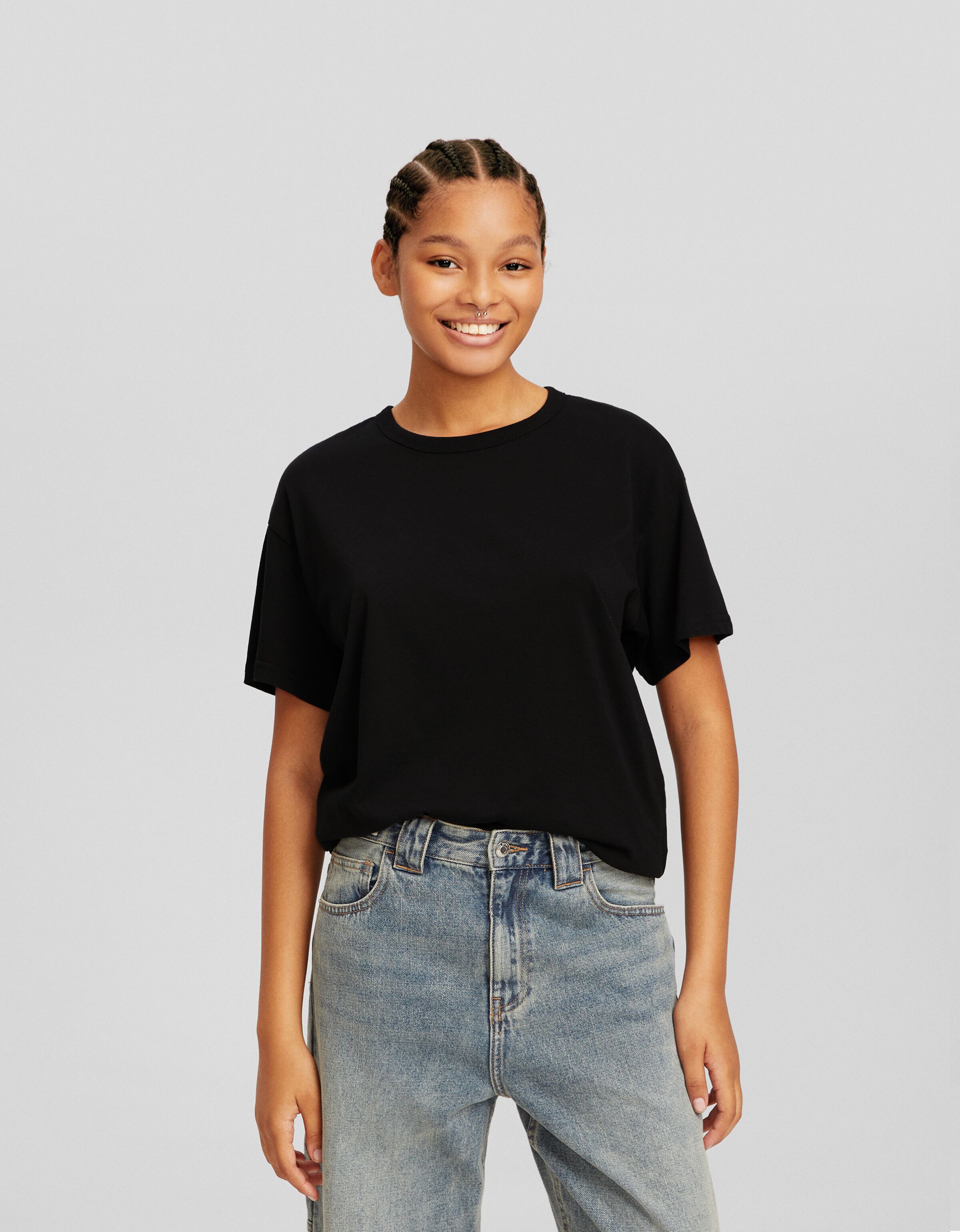 Oversized short sleeve T shirt Basics BSK Teen Bershka