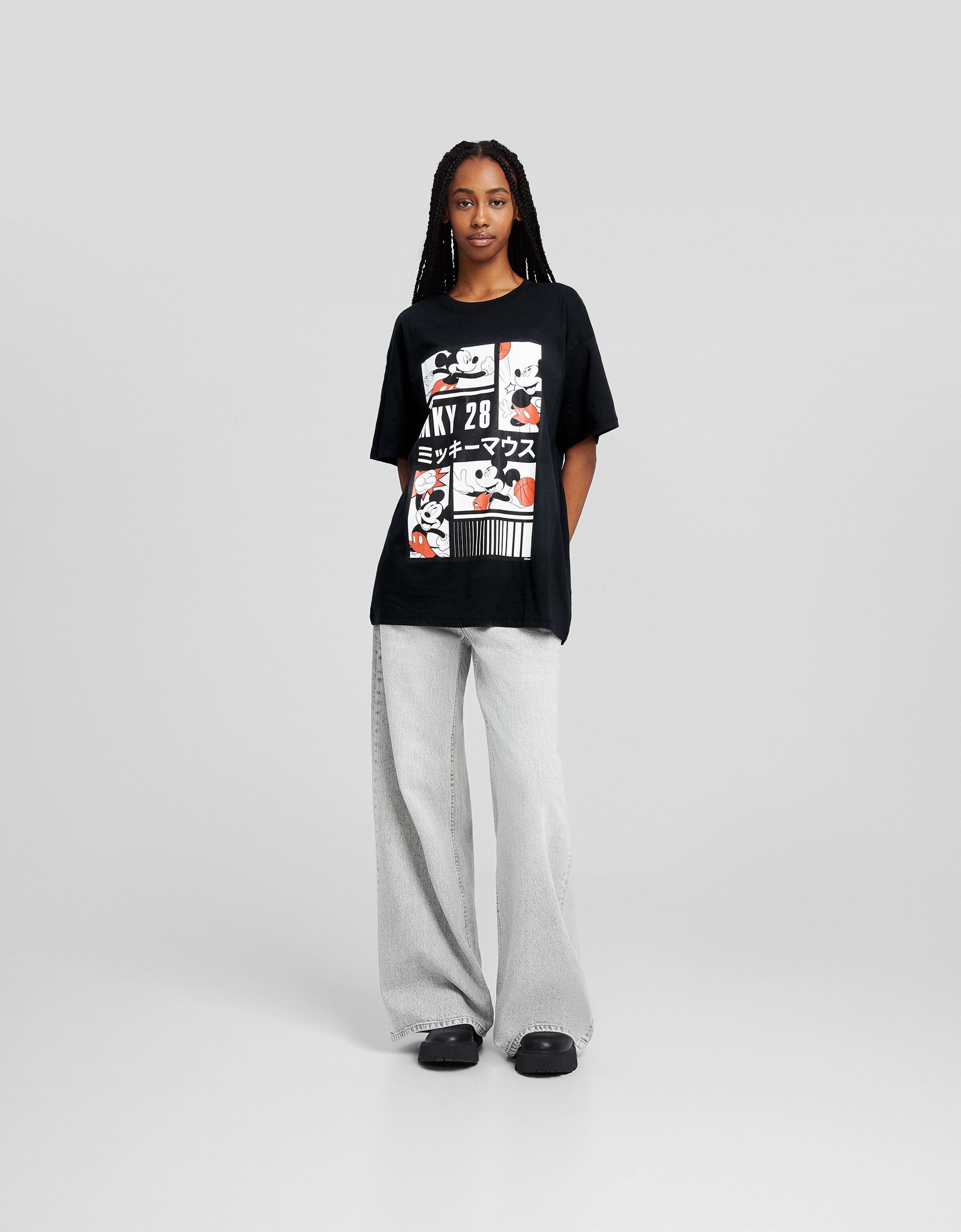 Mickey Mouse print oversized fit short sleeve T shirt Women