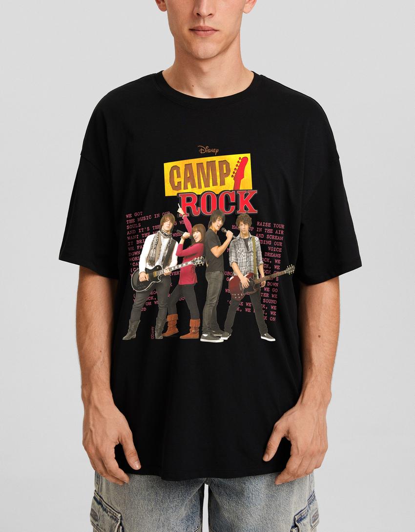 Camp Rock print oversize short sleeve T-shirt-Black-3