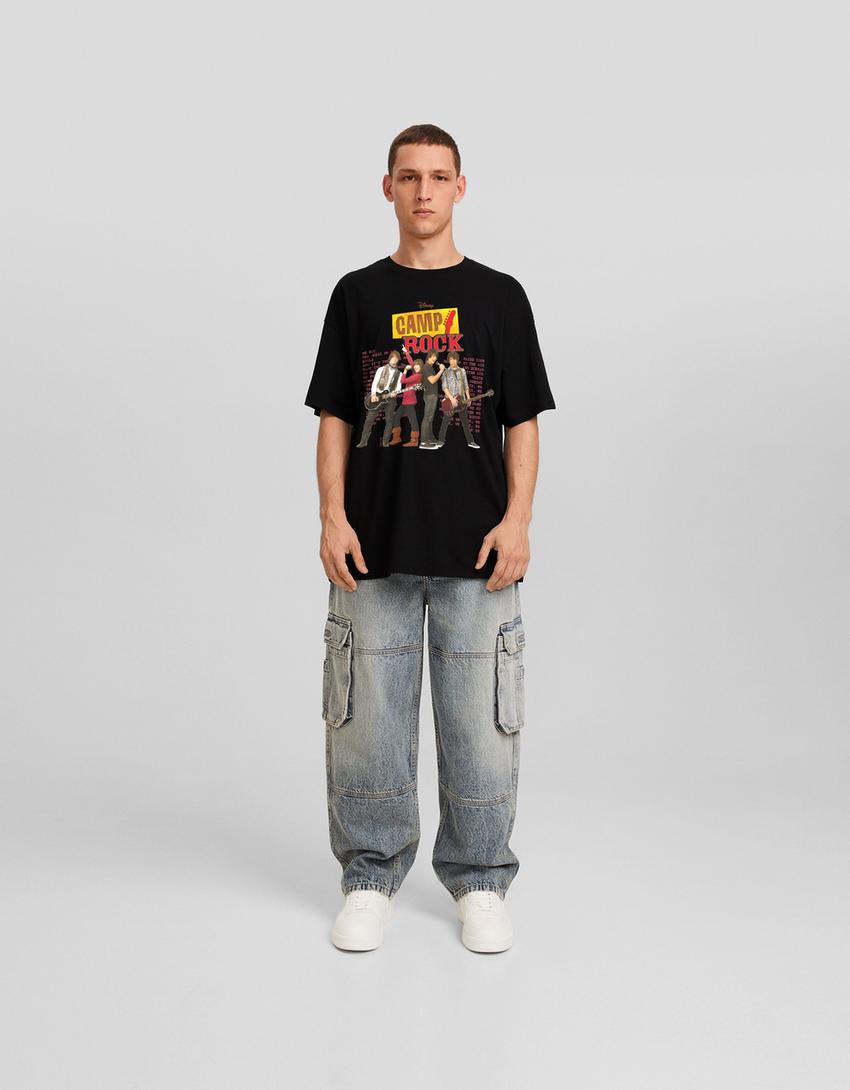 Camp Rock print oversize short sleeve T-shirt-Black-4