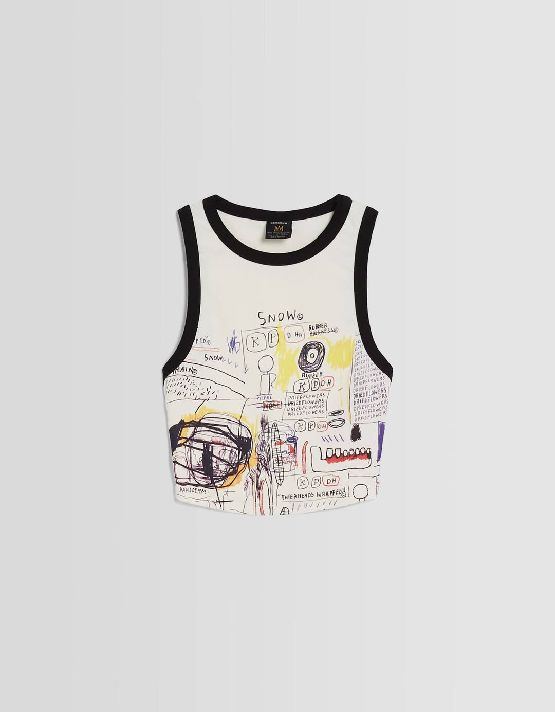 T-shirt Jean-Michel Basquiat sem mangas cropped estampado