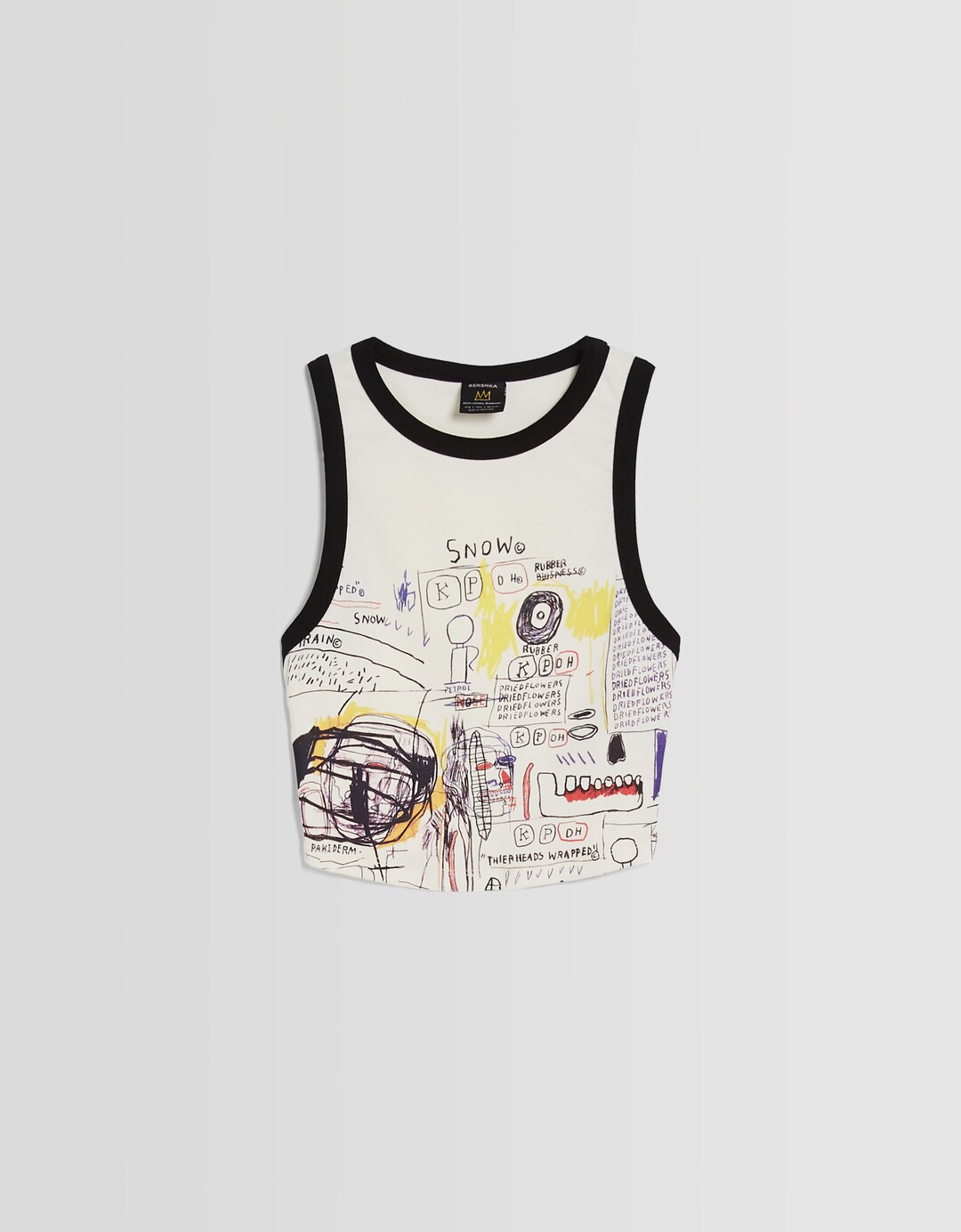 Jean-Michel Basquiat desenli kolsuz crop t-shirt