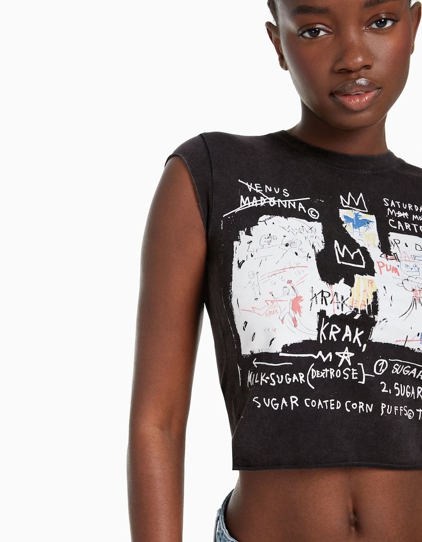 Short sleeve Jean-Michel Basquiat print T-shirt - Women | Bershka