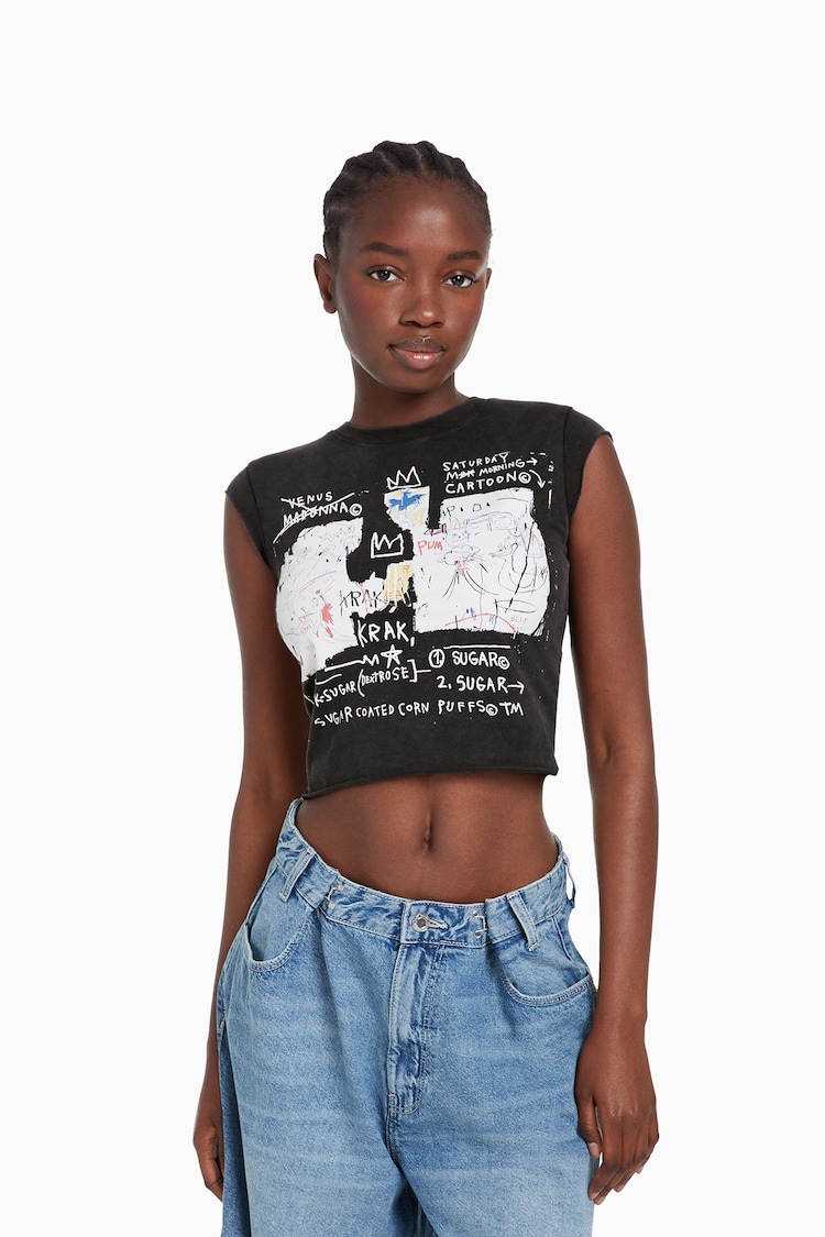 Jean-Michel Basquiat desenli kısa kollu t-shirt