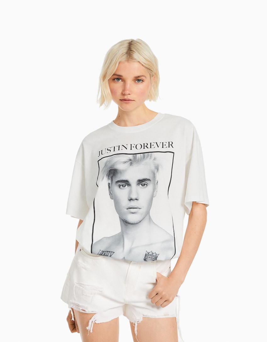 Camiseta Justin Bieber corta print - Colaboraciones® Mujer | Bershka