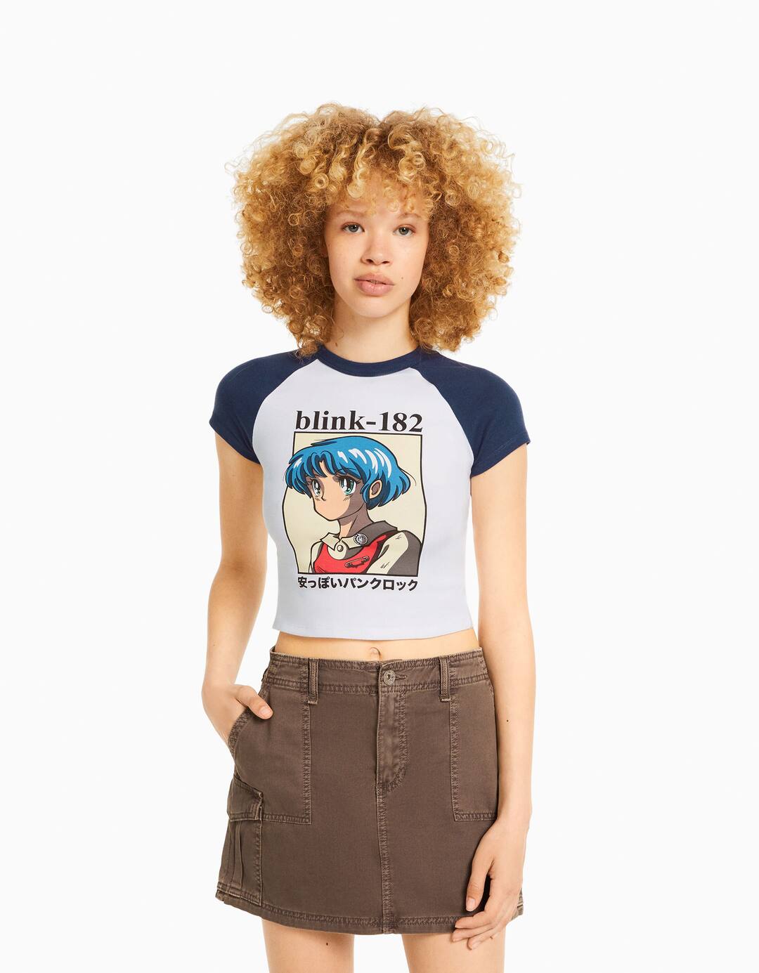 Short raglan sleeve Blink-182 print T-shirt