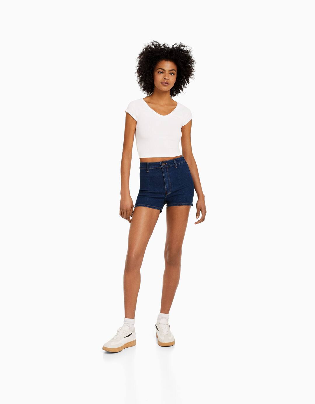High waist stretch denim shorts