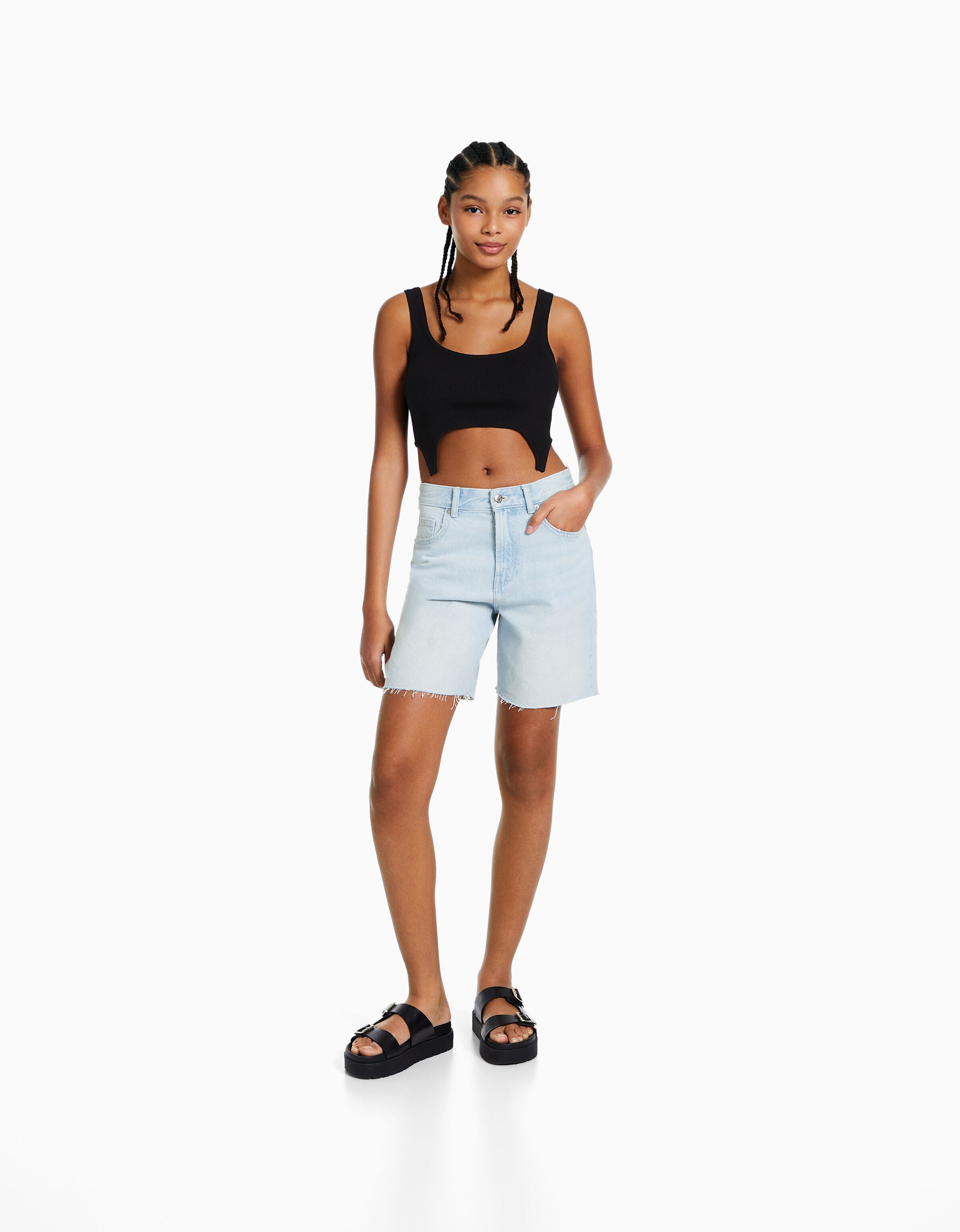 Vintage denim Bermuda shorts Women Bershka