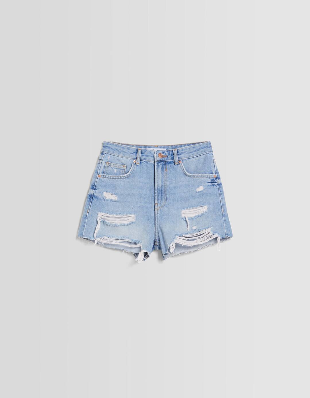 Ripped denim shorts with pockets