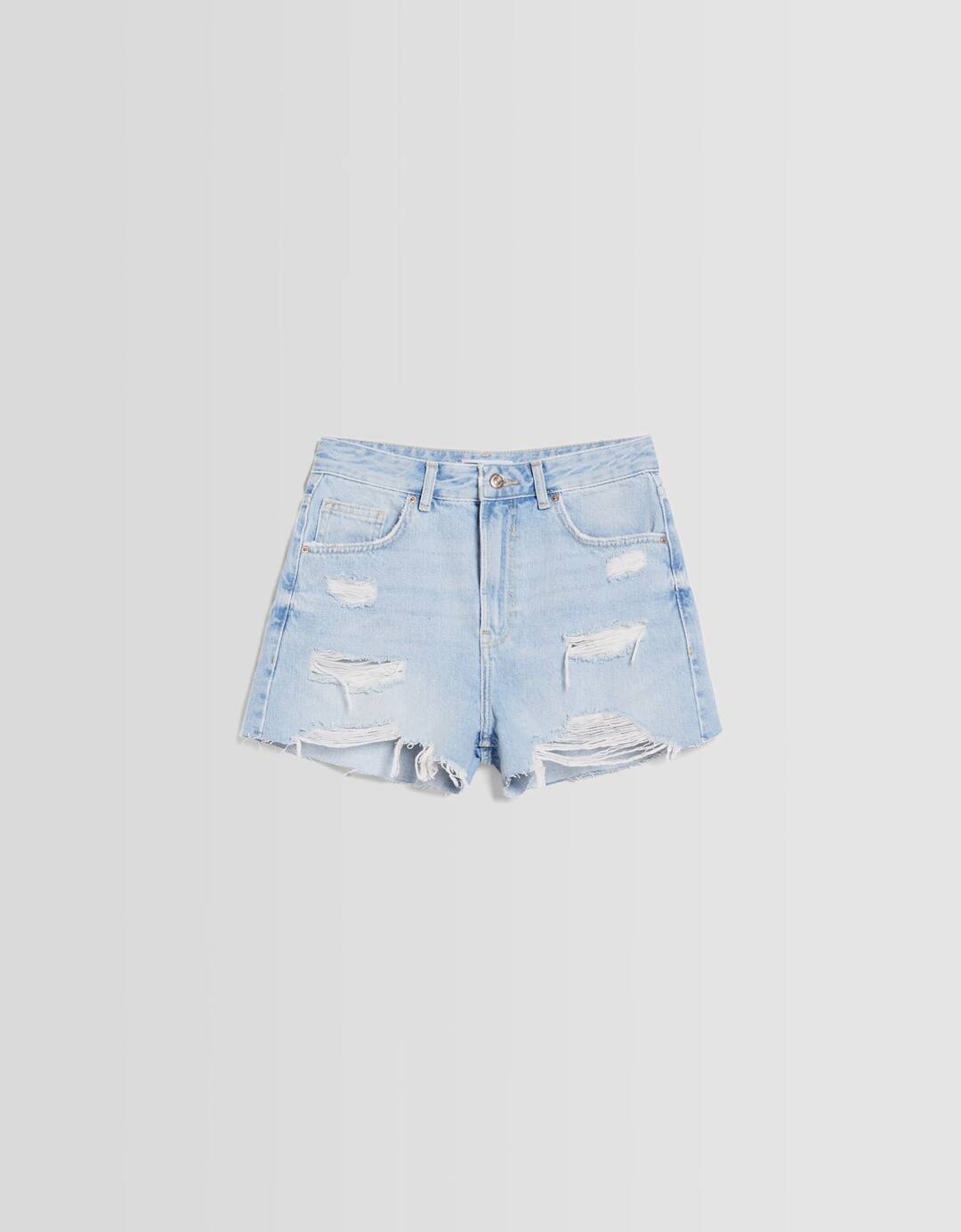 Ripped denim shorts with pockets