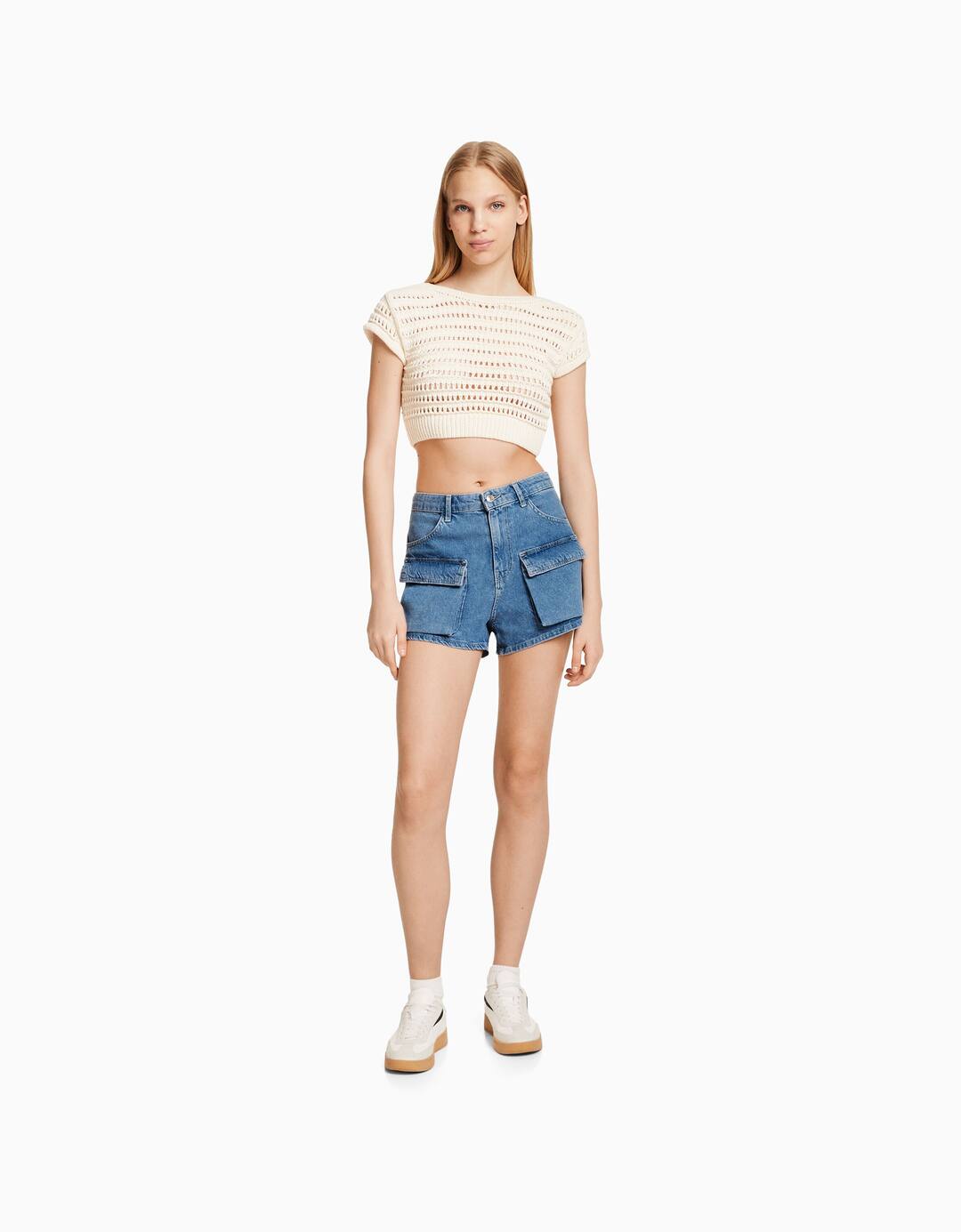 Denim cargo shorts