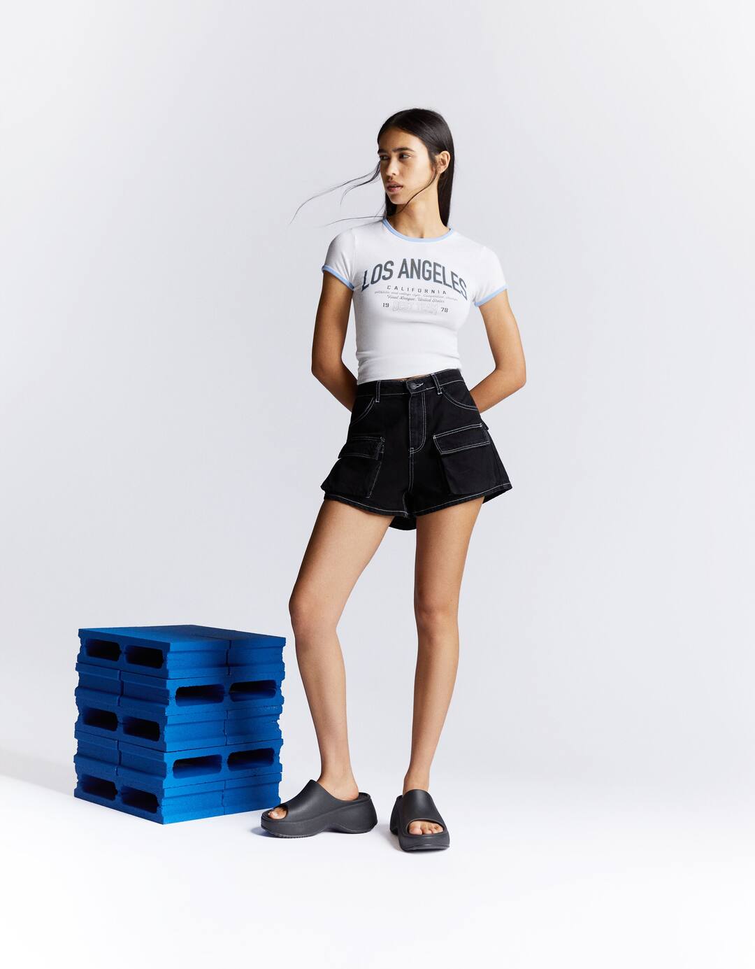 Denim cargo shorts