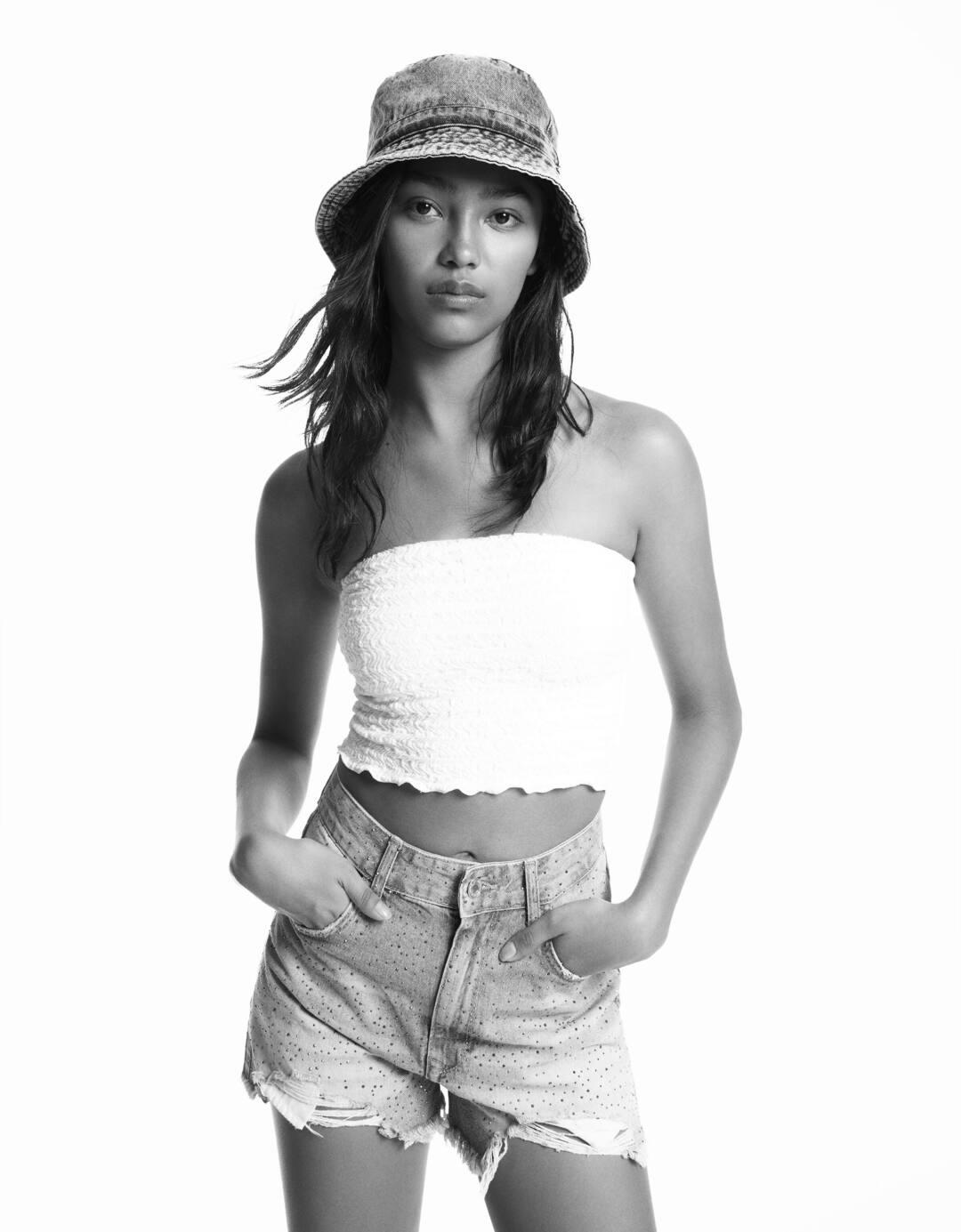 Denim shorts with rhinestones