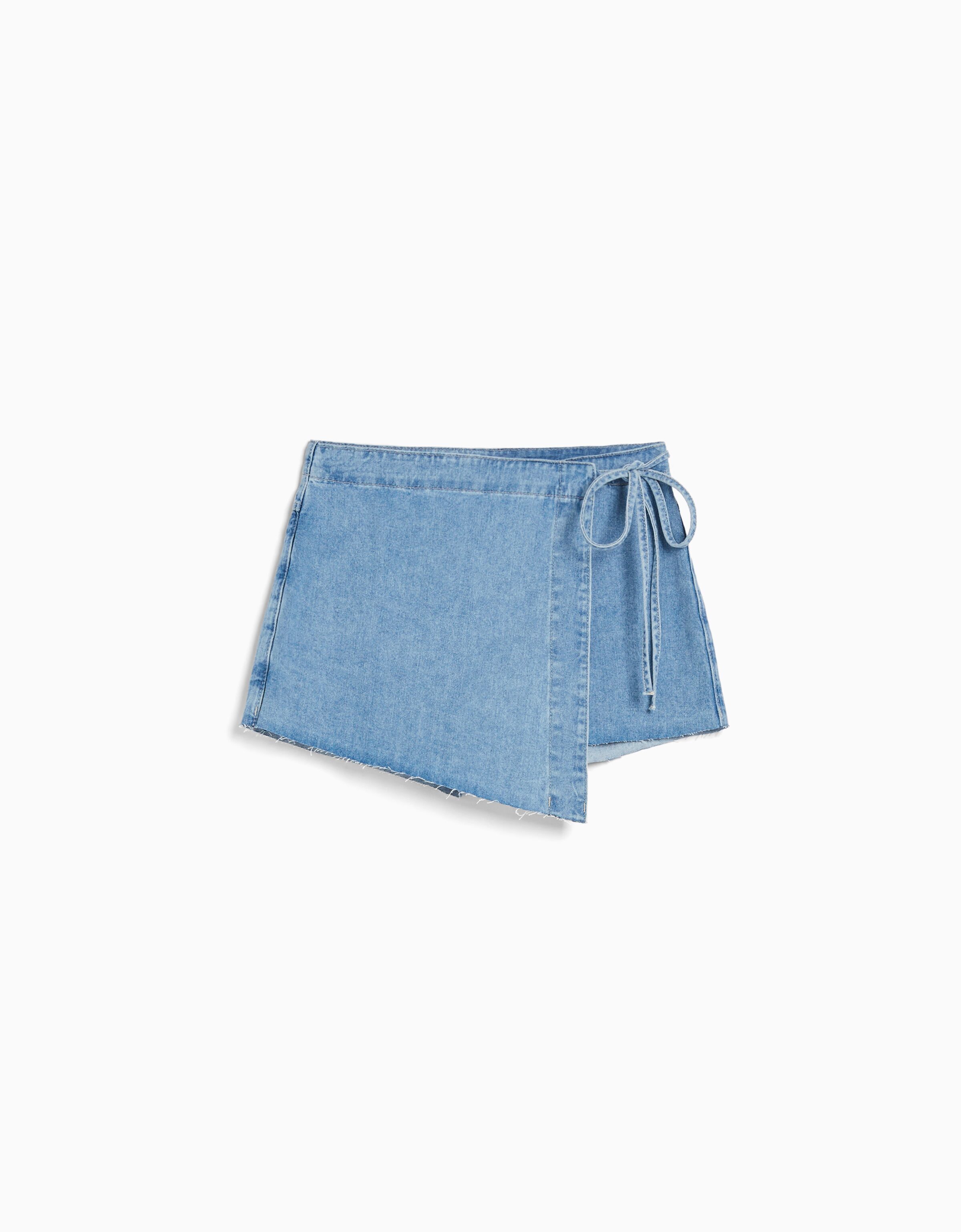 Denim skort with side knot Skirts and Shorts BSK Teen Bershka