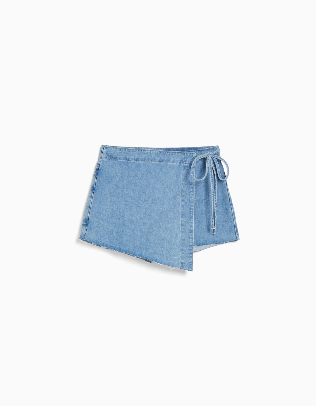 Denim skort with side knot