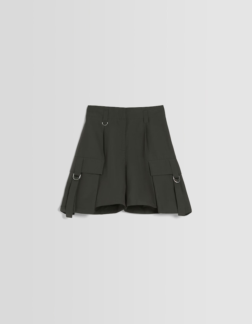 Cotton Bermuda shorts with pockets and straps - BSK Teen | Bershka