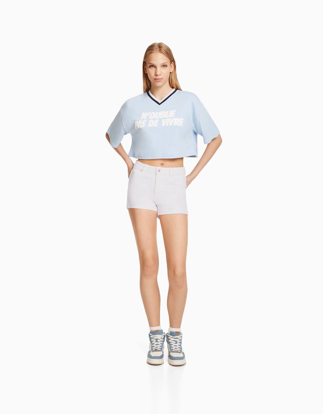 Roll-up denim shorts