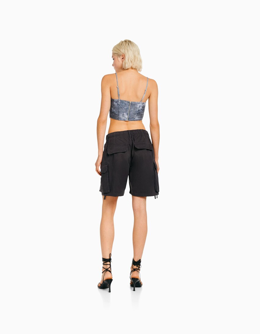 Cotton cargo Bermuda shorts with straps - Women | Bershka
