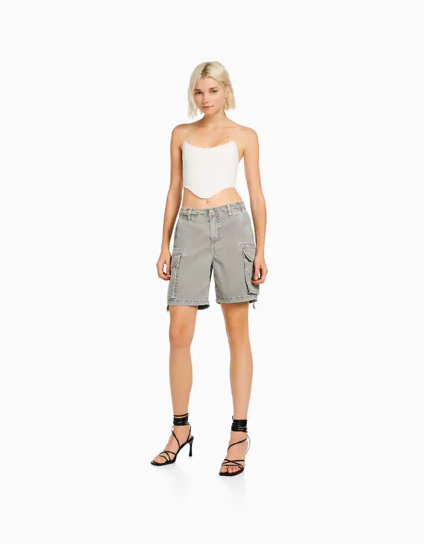 Cotton cargo Bermuda shorts with straps - Skirts - BSK Teen