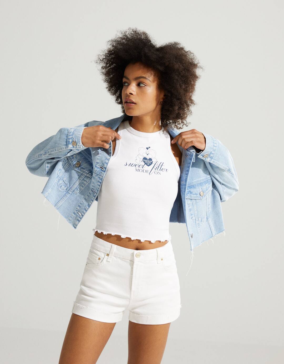 Comfort twill shorts with turn-up hems