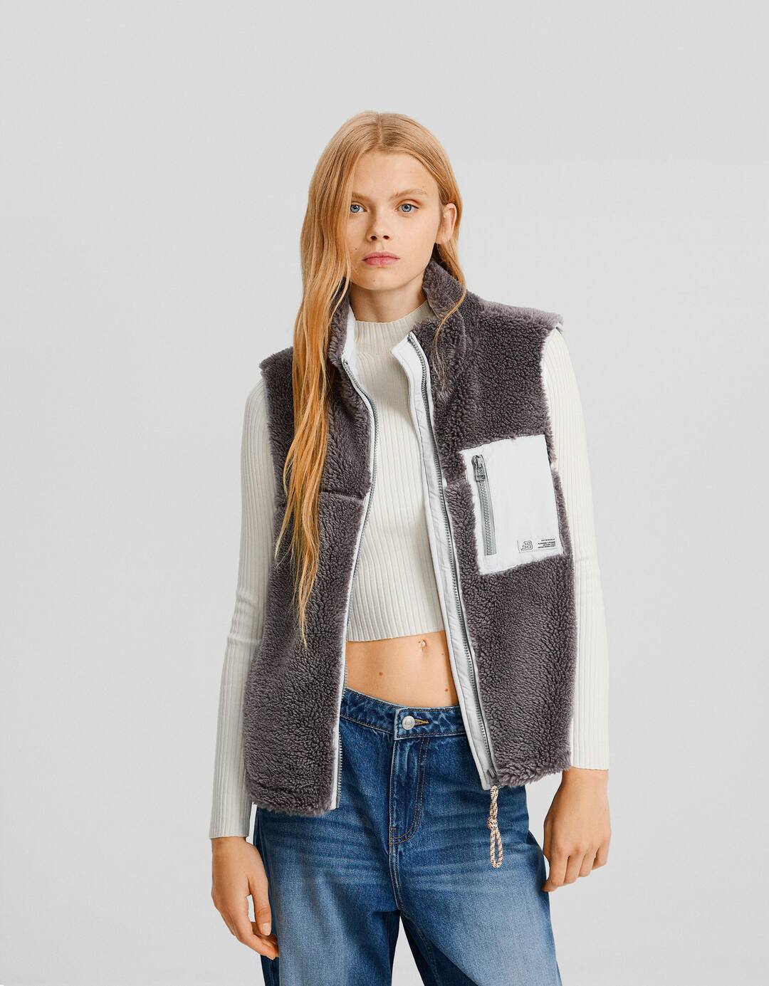 Faux shearling and nylon gilet