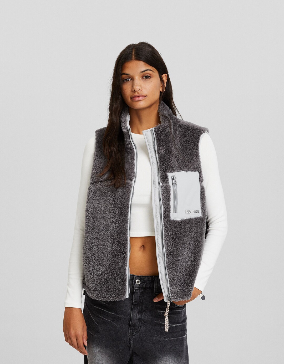 Faux shearling and nylon vest