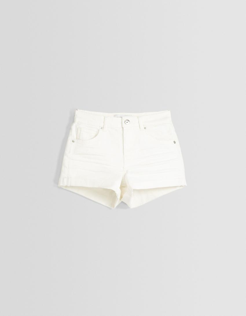 מכנסיים קצרים ג'ינס Roll-up-לבן-4