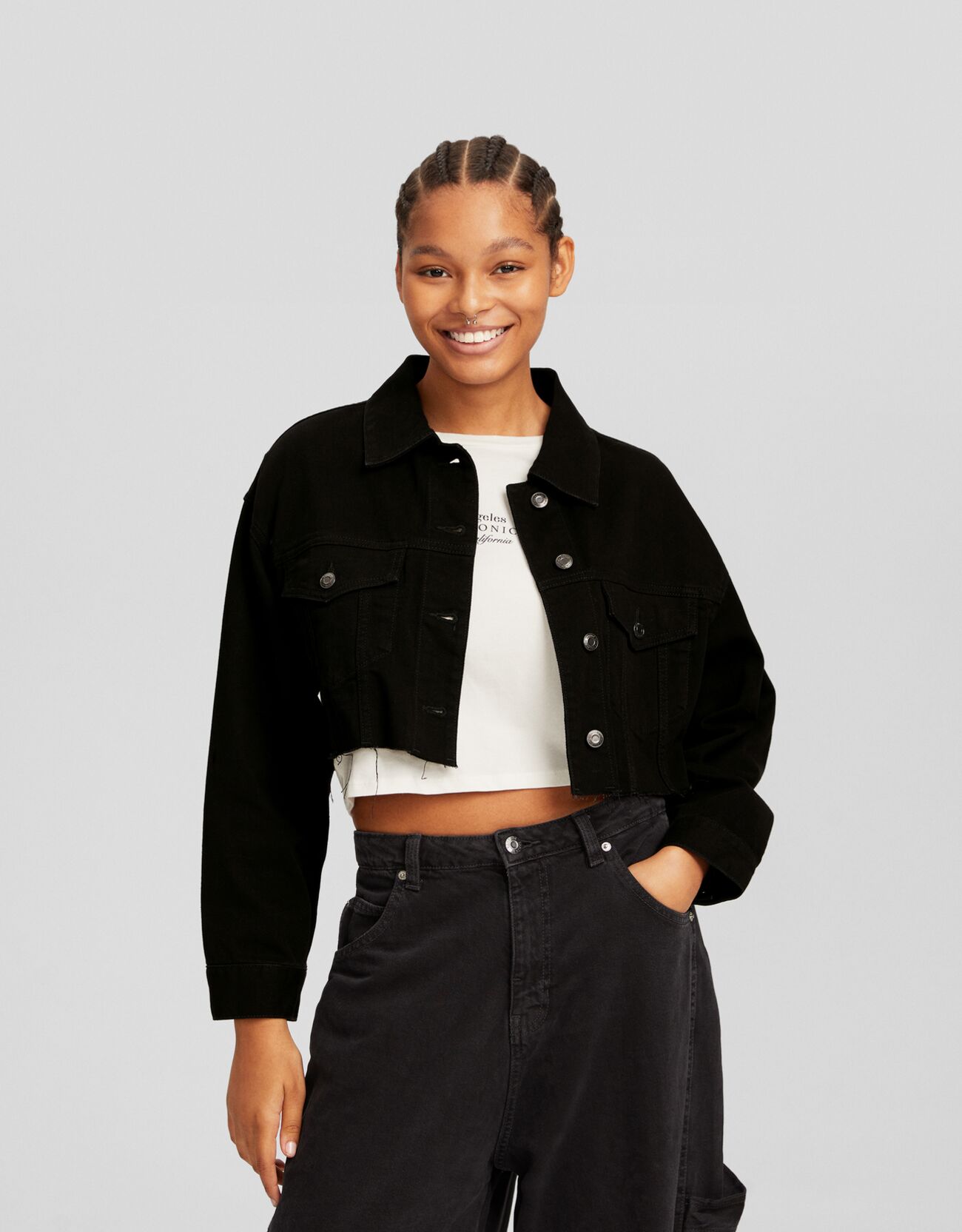 Womens black online cropped denim jacket