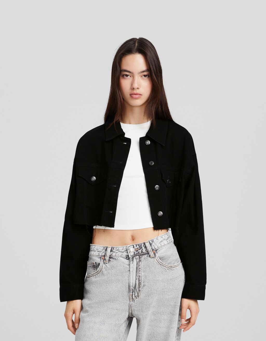 Veste en jean noir bershka new arrivals