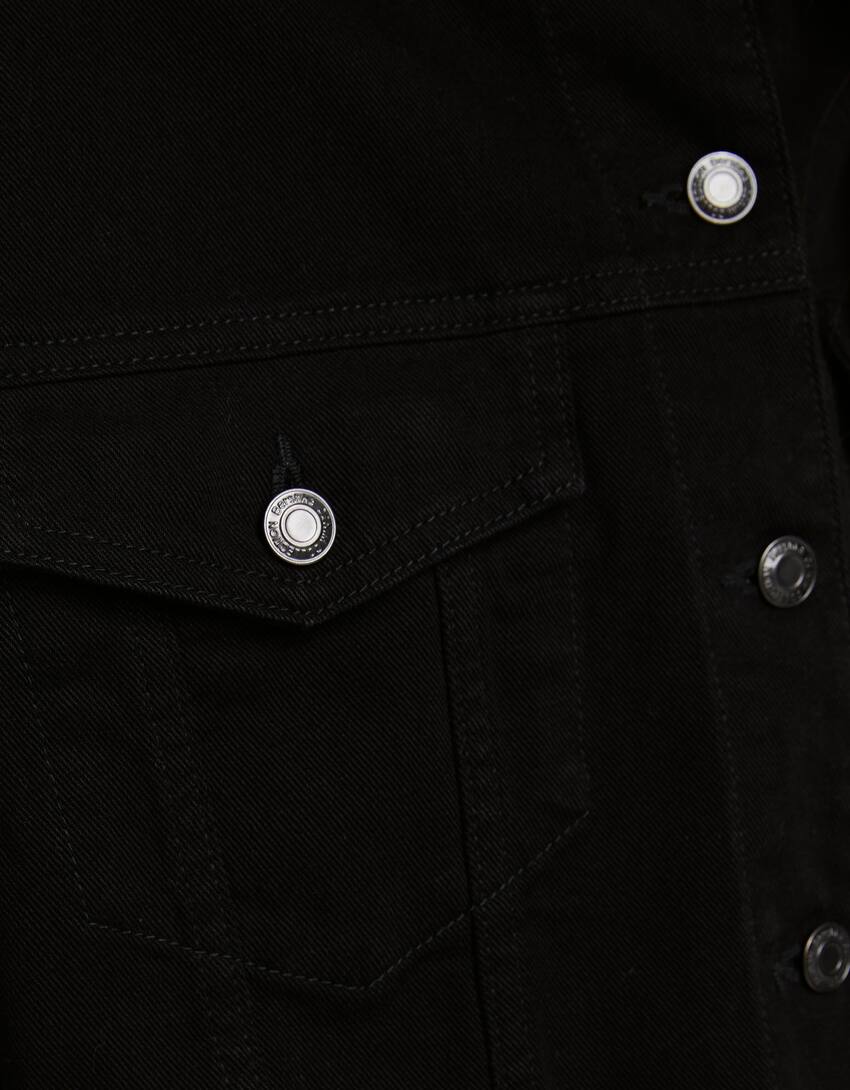Cropped denim jacket-Black-5