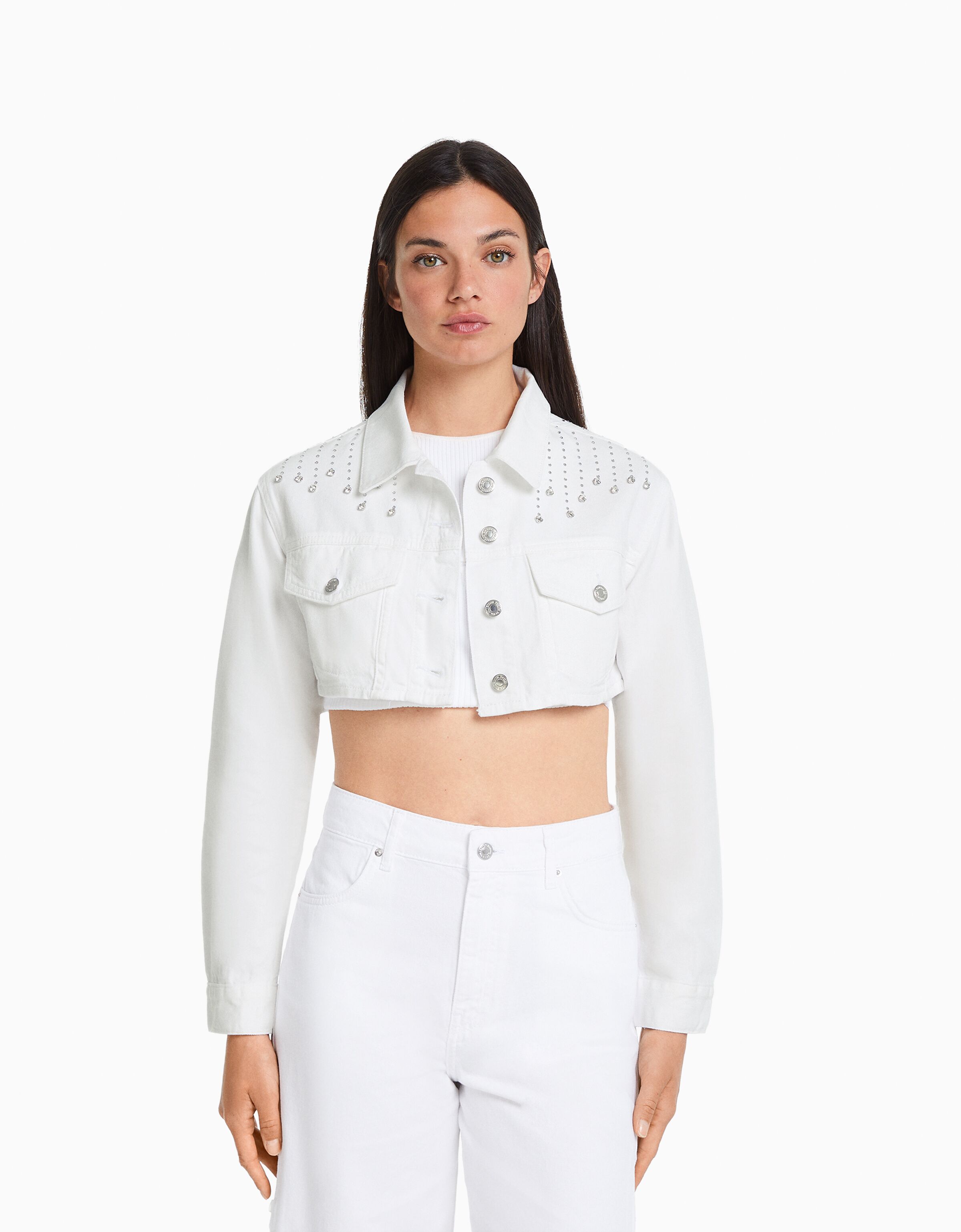 White cropped jeans store jacket