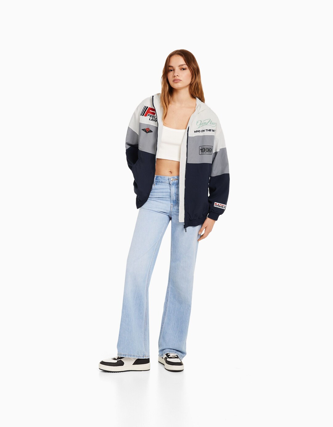 Nylon jacket with hood and patches