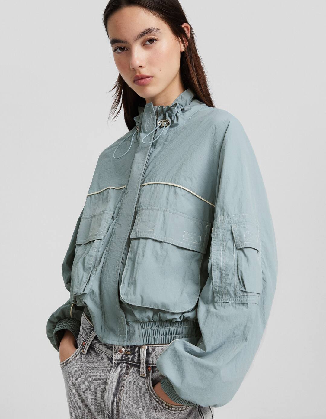 Nylon jacket with 3D pockets