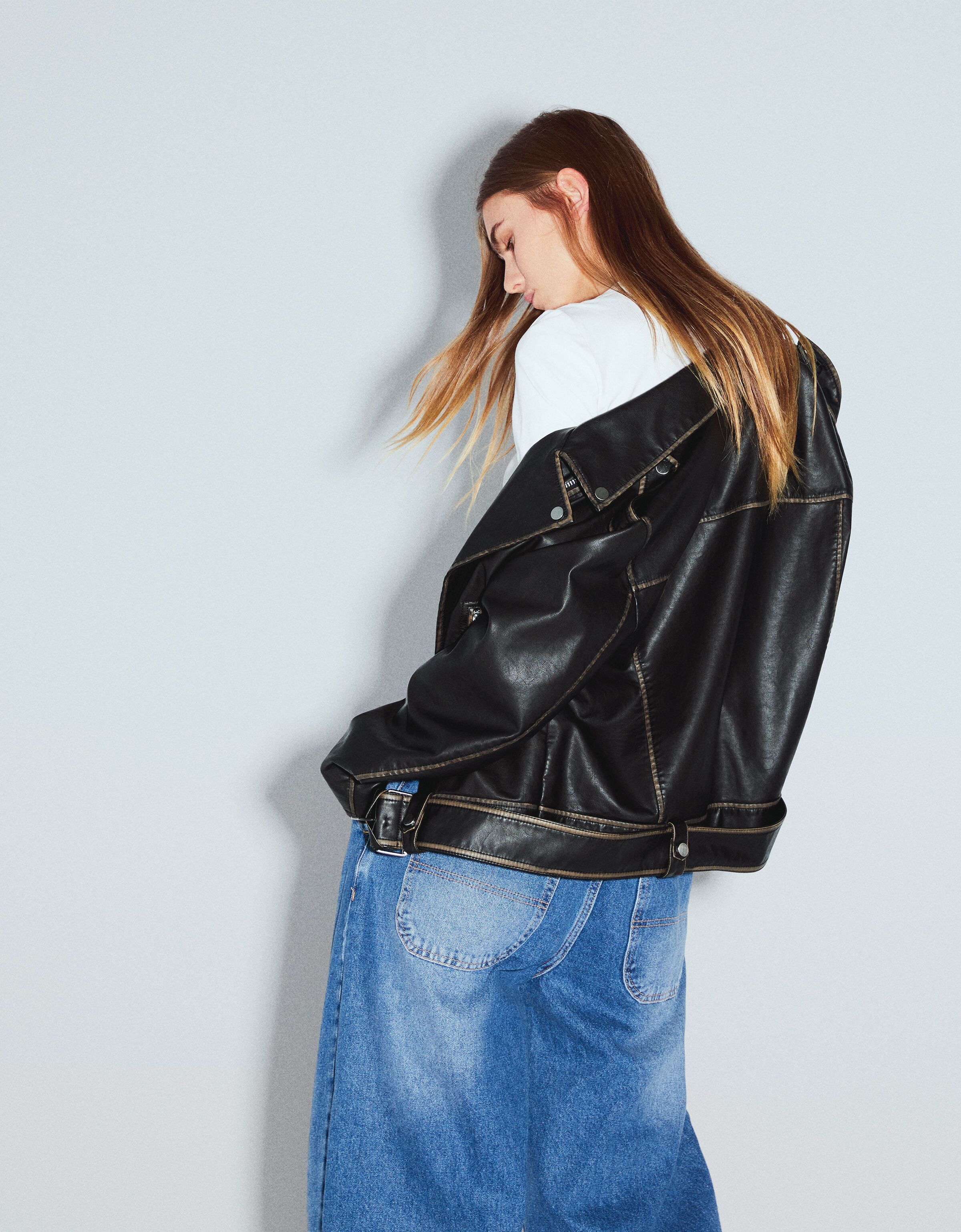 Bershka pu biker jacket 2025