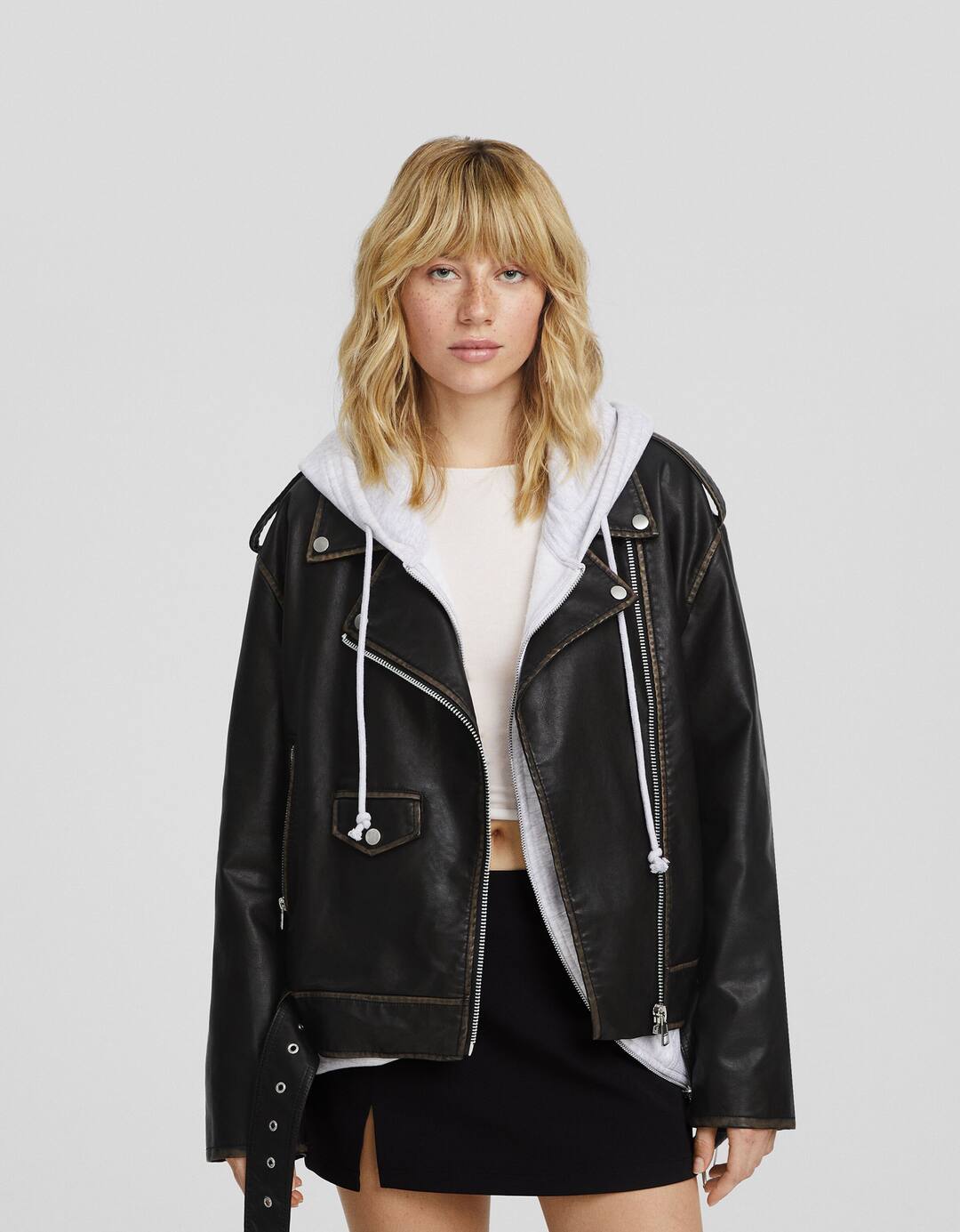 Distressed faux leather biker jacket