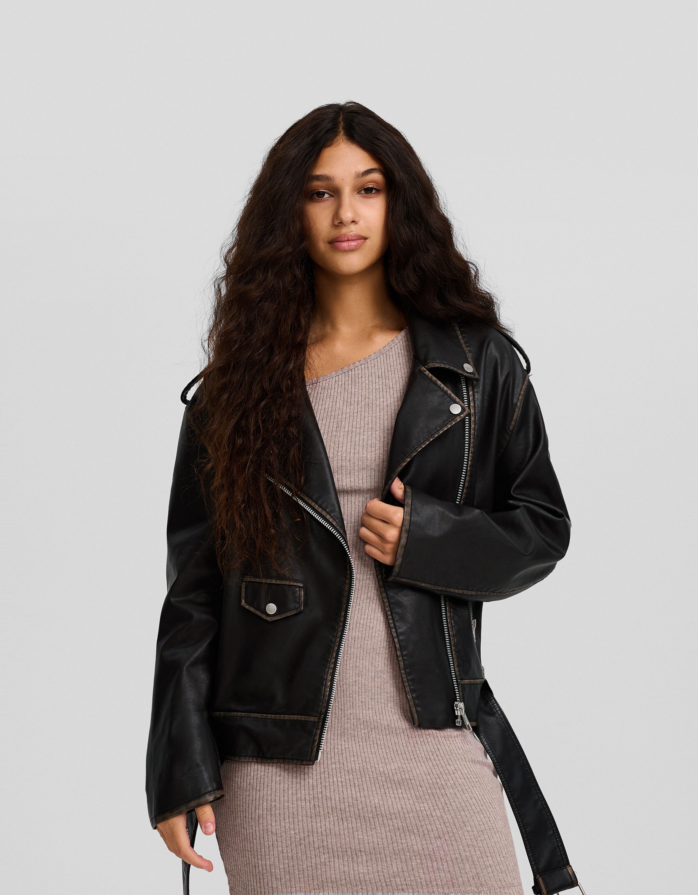 Bershka pu biker jacket online