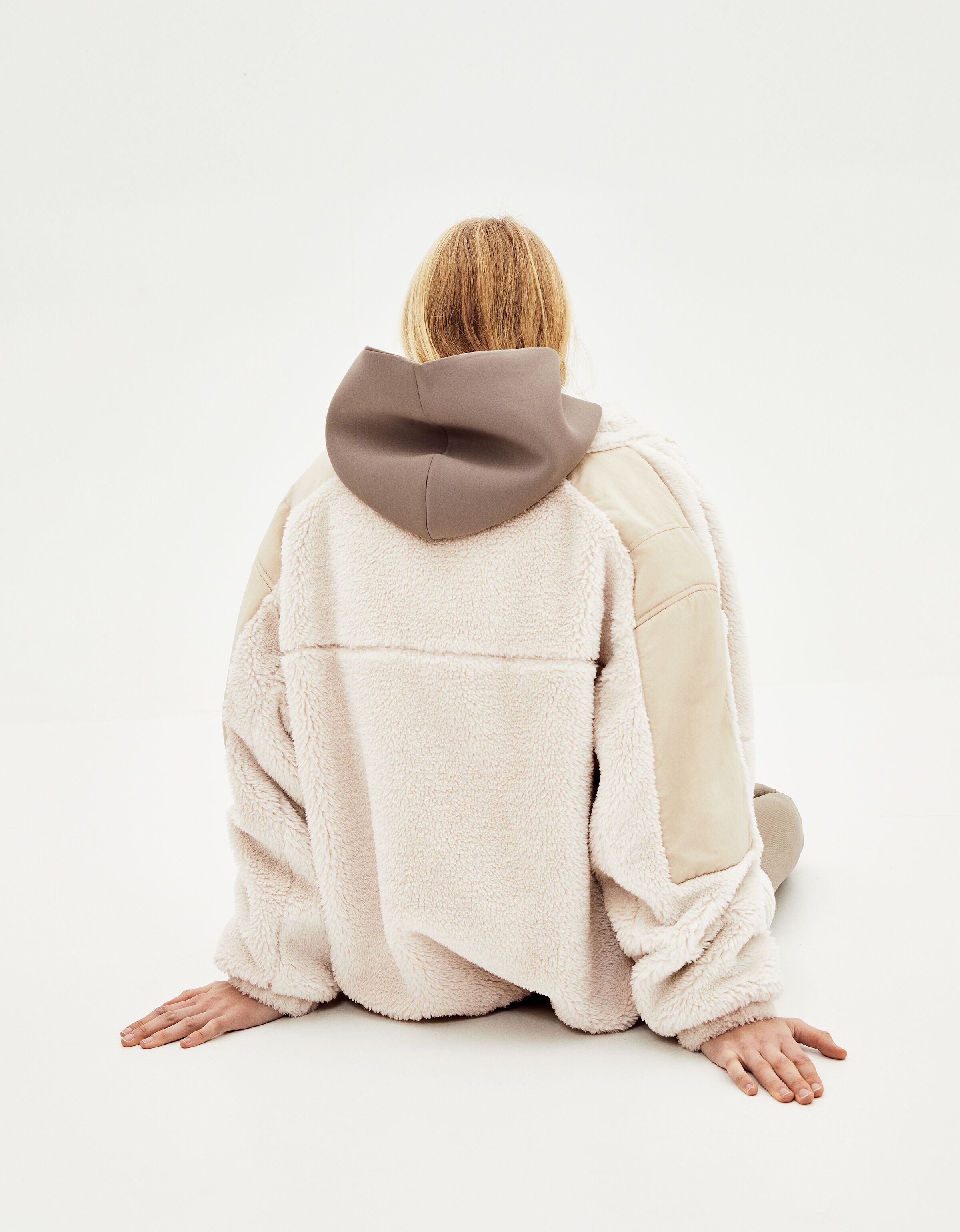 Faux shearling and nylon jacket Women Bershka