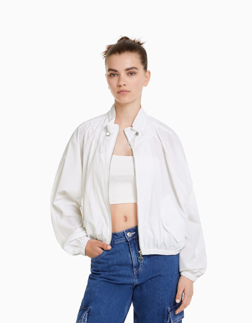 Cropped quilted jacket in ripstop fabric