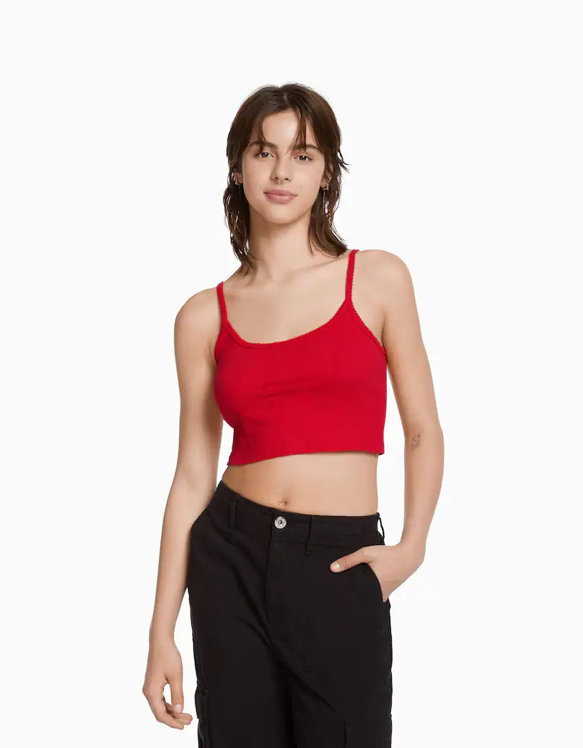 Ribbed Strappy Crop Top