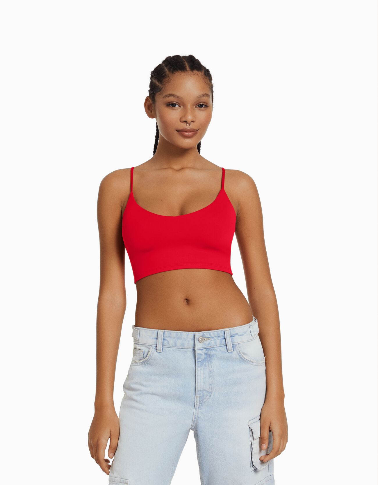 Red spaghetti strap hot sale crop top