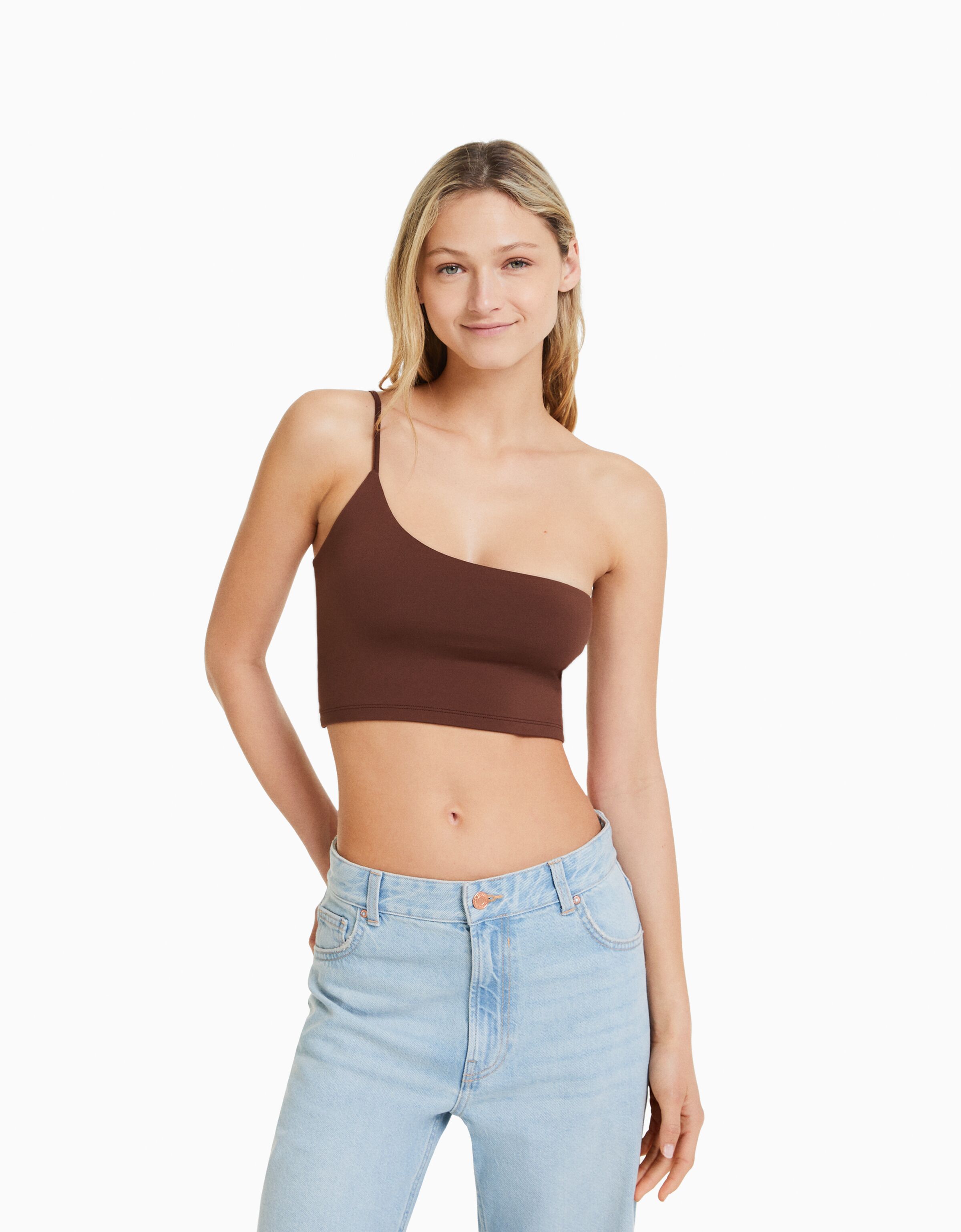 Asymmetric crop top with strap T shirts and tops BSK Teen