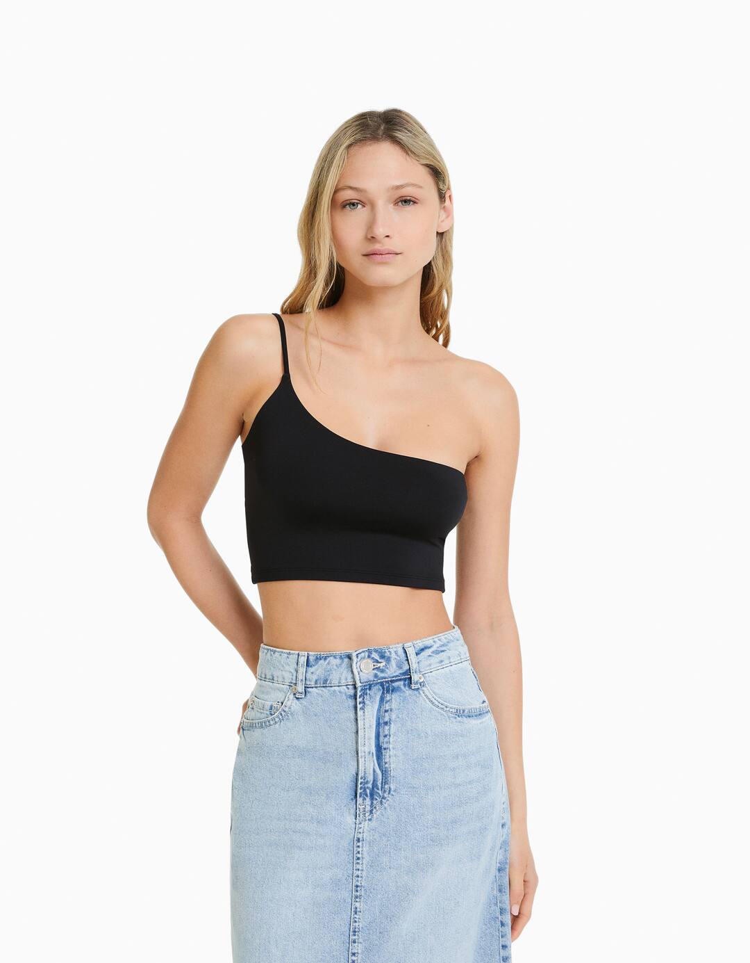 Asymmetric crop top with strap
