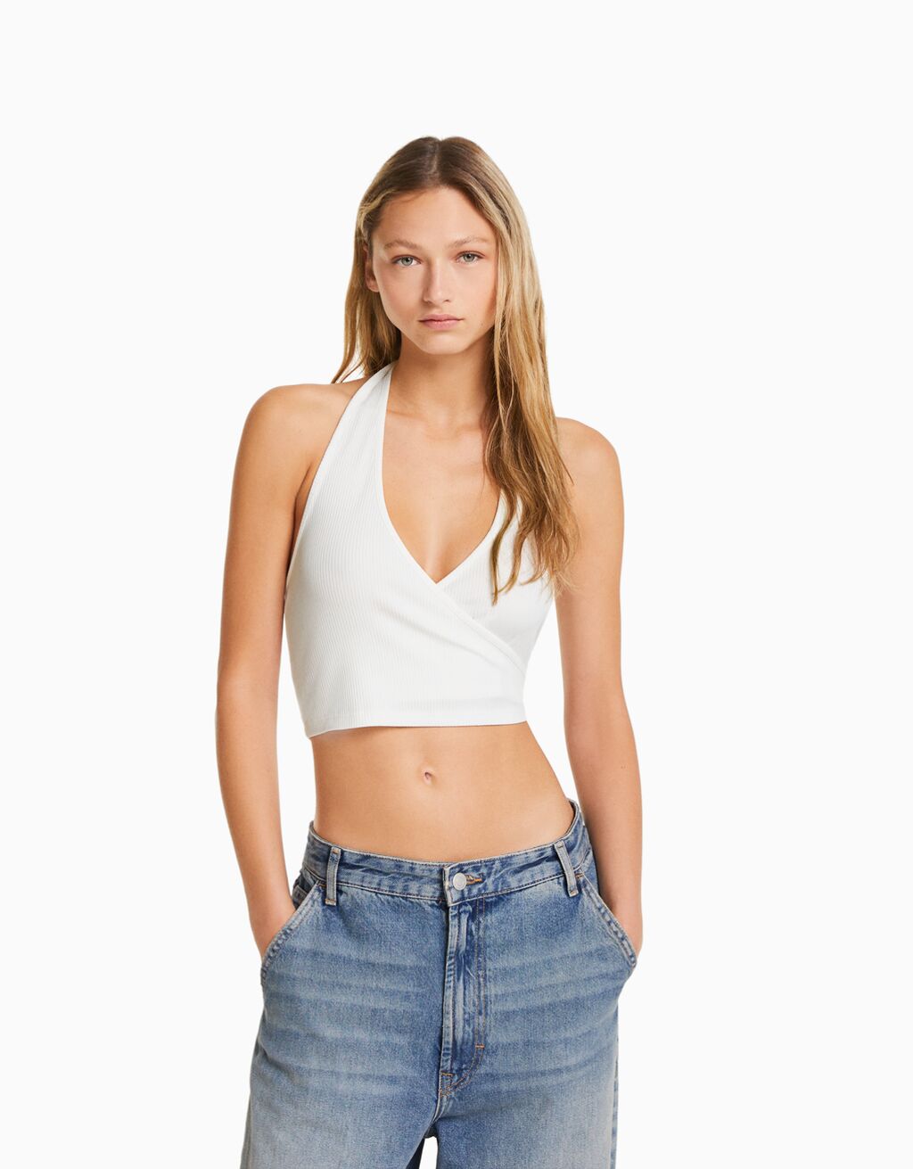 White ribbed discount halter top