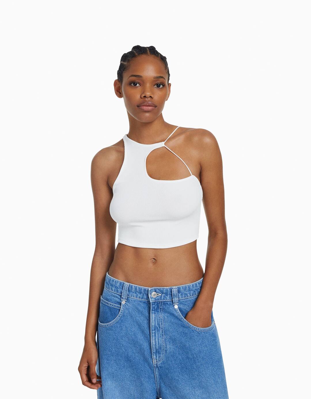 Sleeveless asymmetric crop top