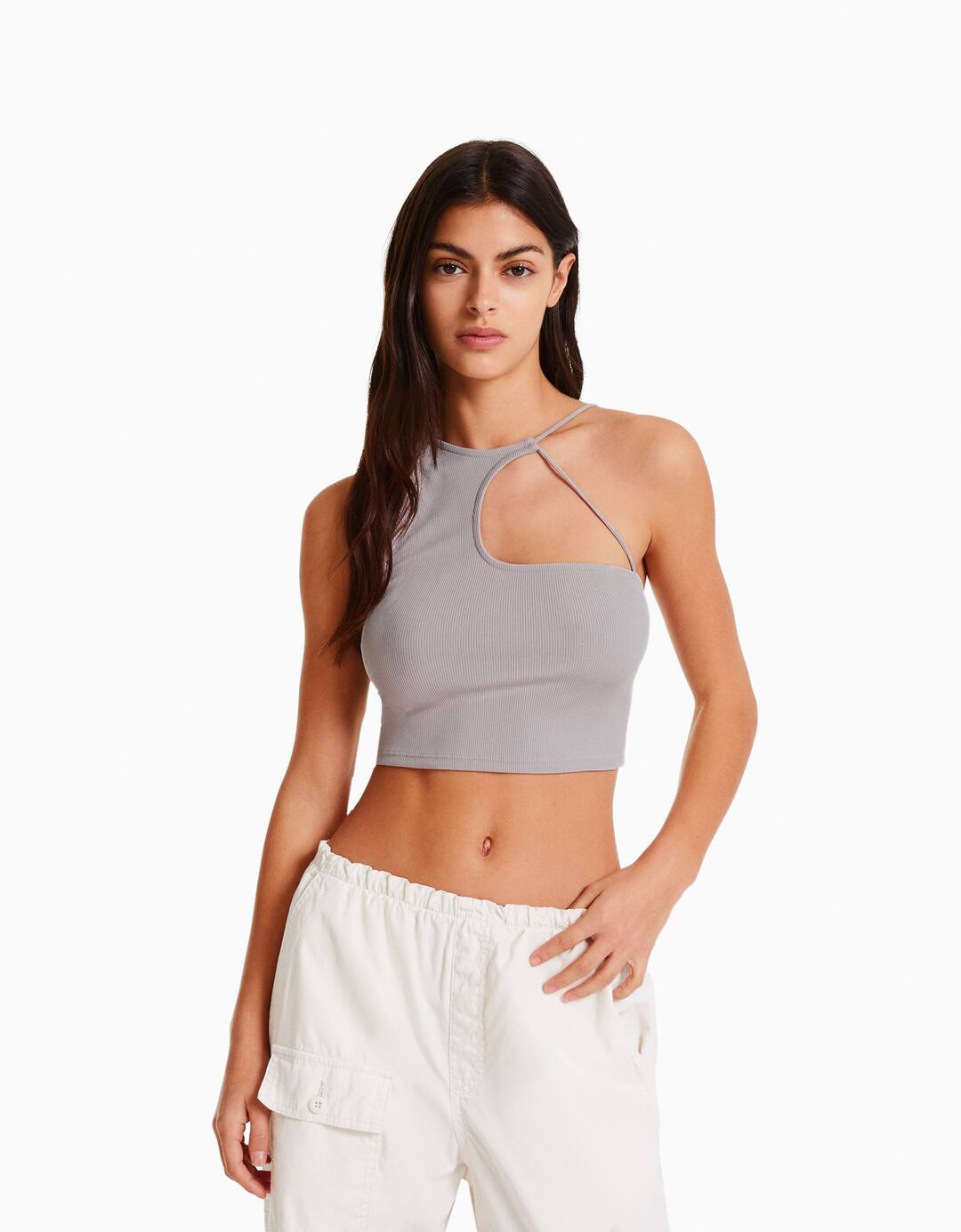 Sleeveless asymmetric crop top