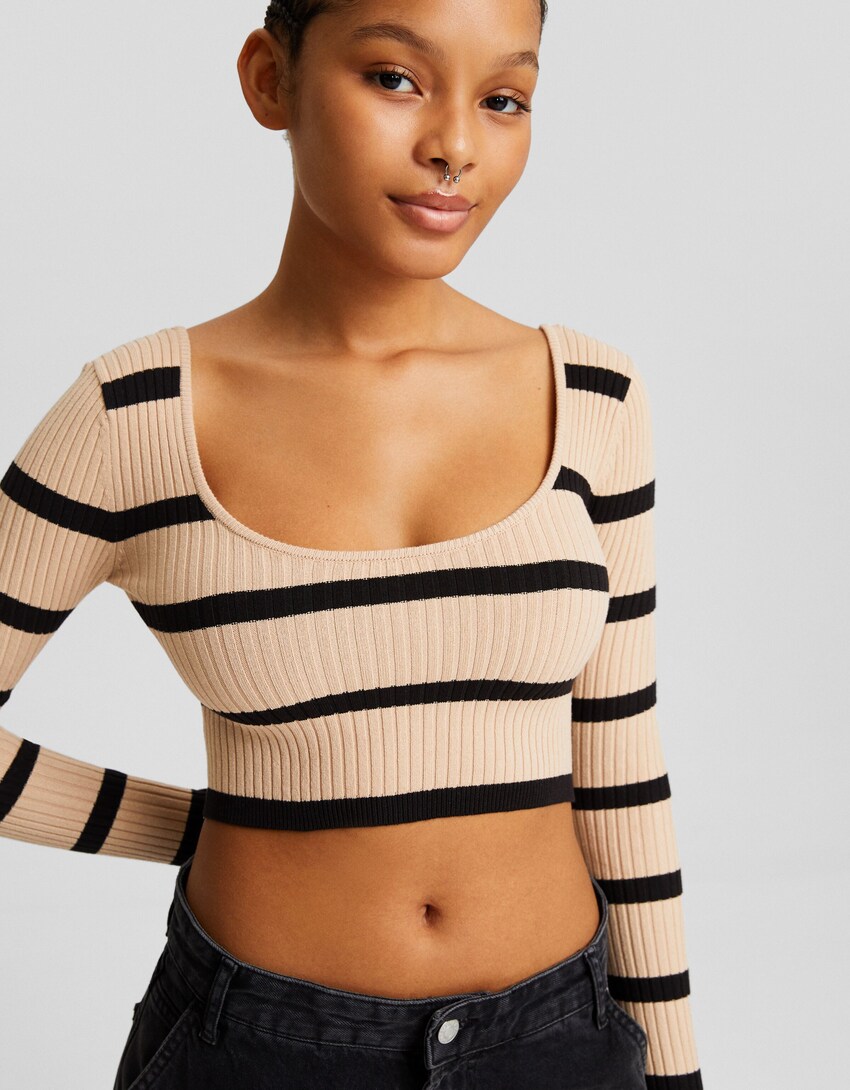 Sweater cropped decote-Caramelo-2